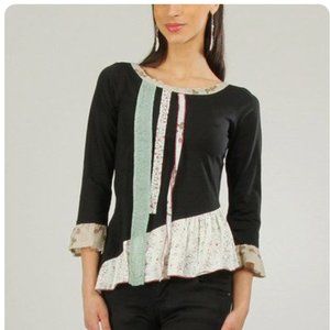 Ian Mosh contrast fabric top with ruffles and ribbons